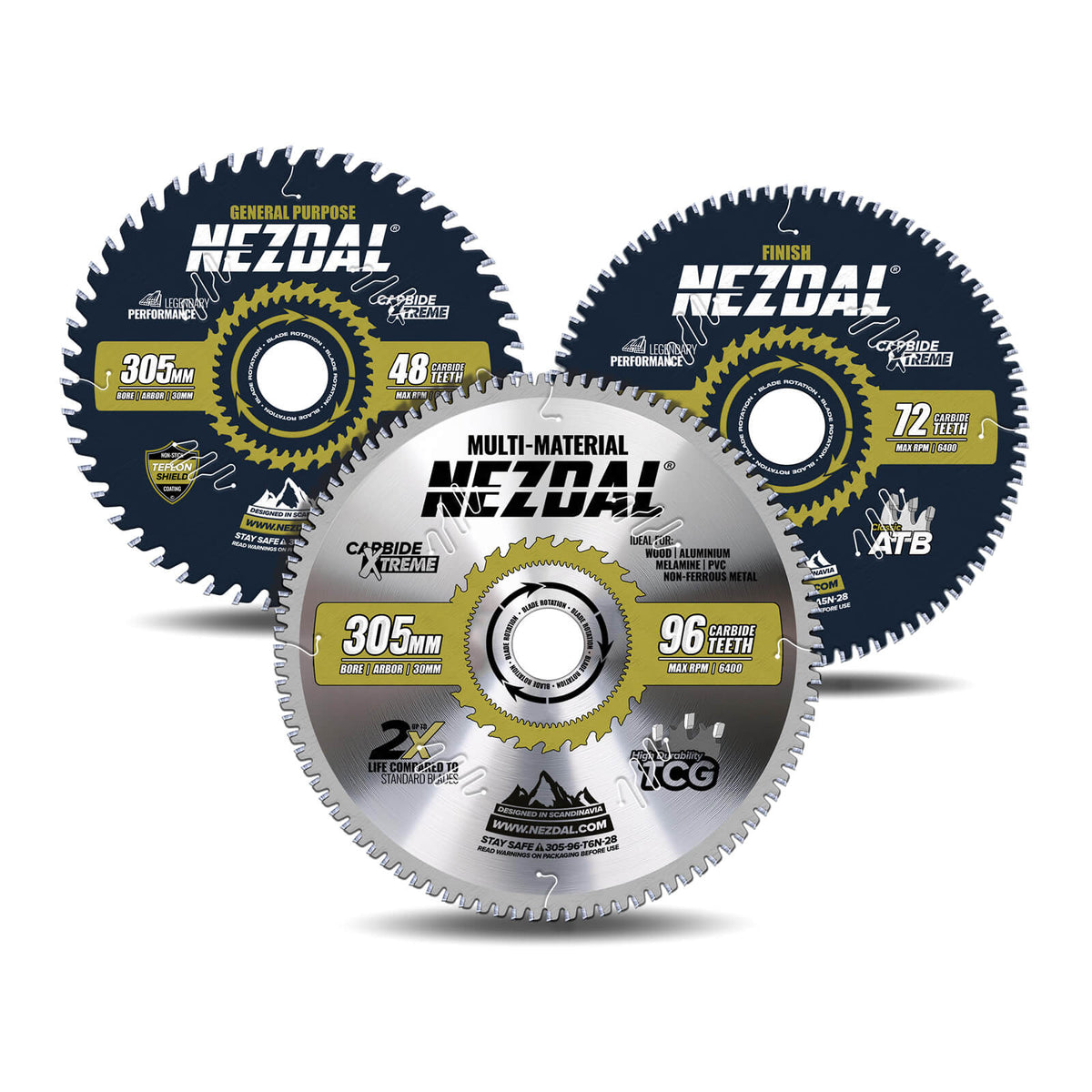 305mm sågklingor för kap och gersåg i 3 delar för trä, aluminium, laminat, pvc, plastik, koppar