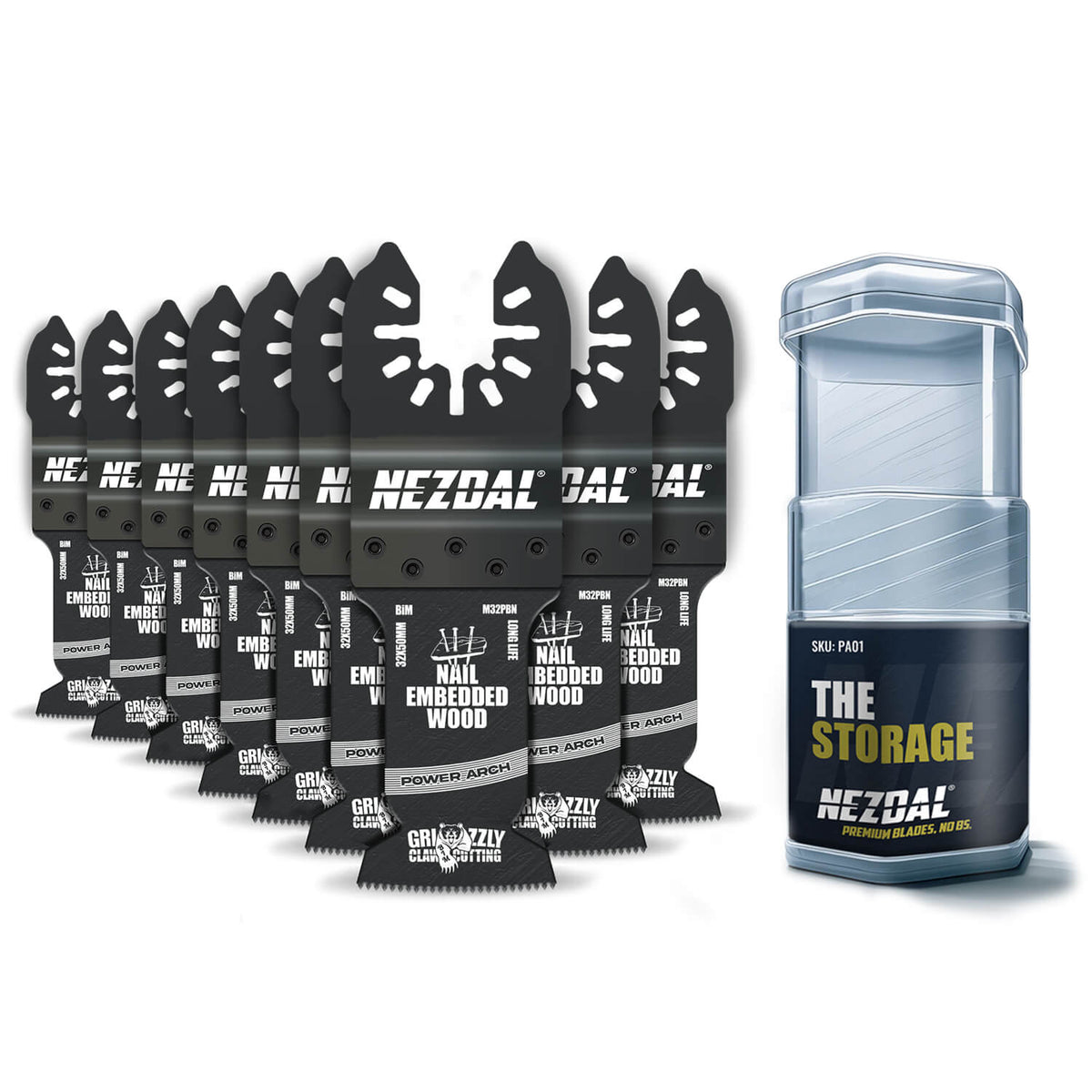 Power Arch | Tre &amp; Spiker | Lynrask, Slitesterk | 32x50mm | 10 stk | Inkl. oppbevaringsboks | Multikutterblad