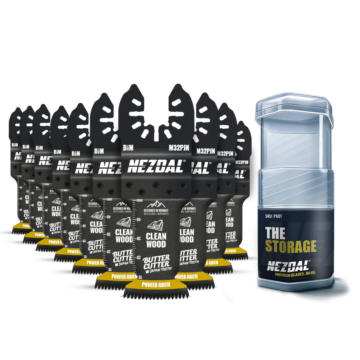 10 stk multikutterblad for rent treverk sammen med oppbevaringsboks