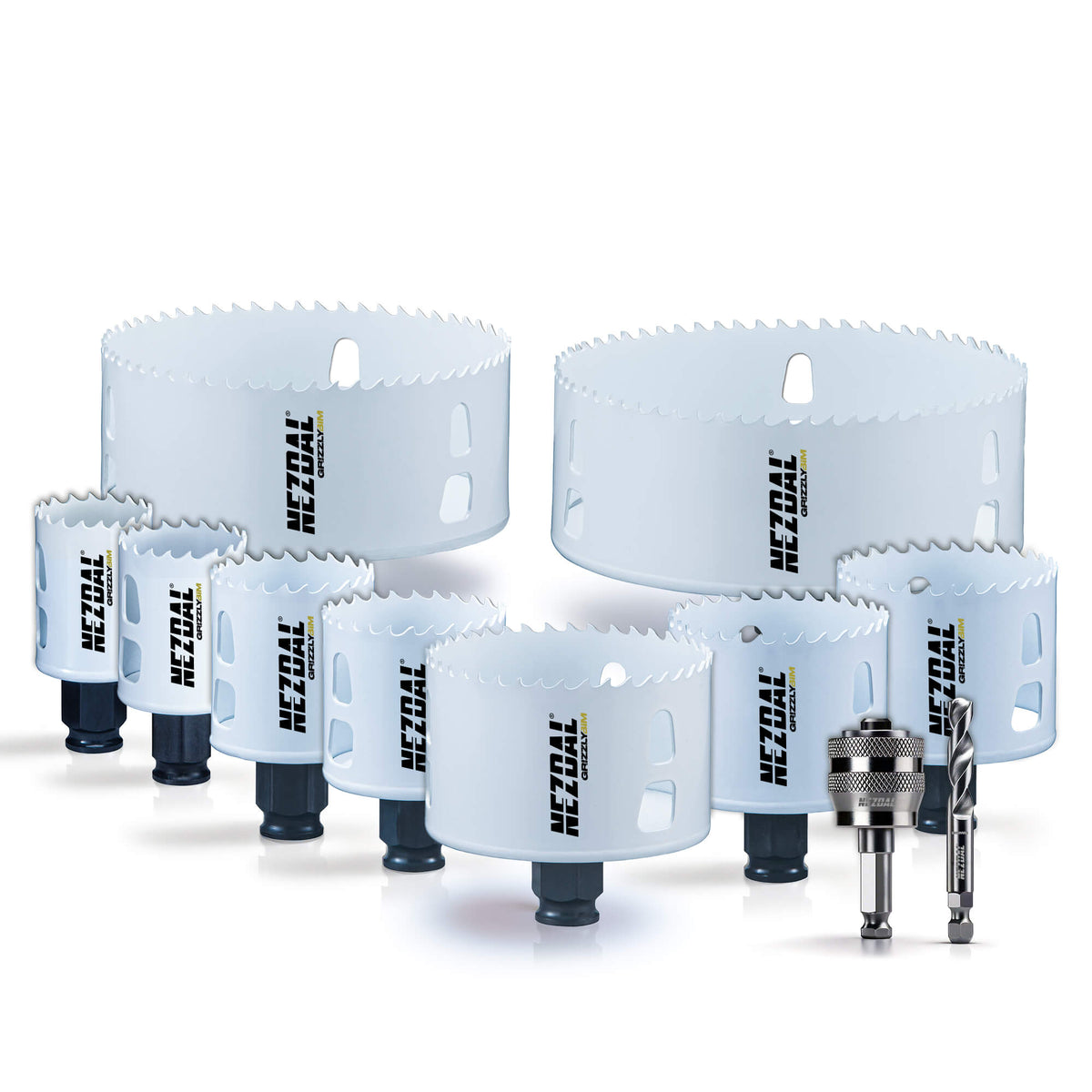 Rørleggeren | 35, 38, 44, 51, 60, 64, 76, 111, 133 | Inkl. Adapter, Senterbor | Grizzly BiM® | Hullsagsett