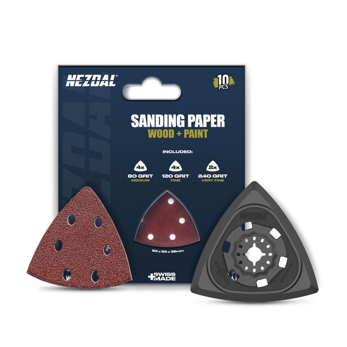 Slipepakke | Slipeplate + 10 stk slipepapir | Ø93mm | P80, P120, P240 | Starlock®