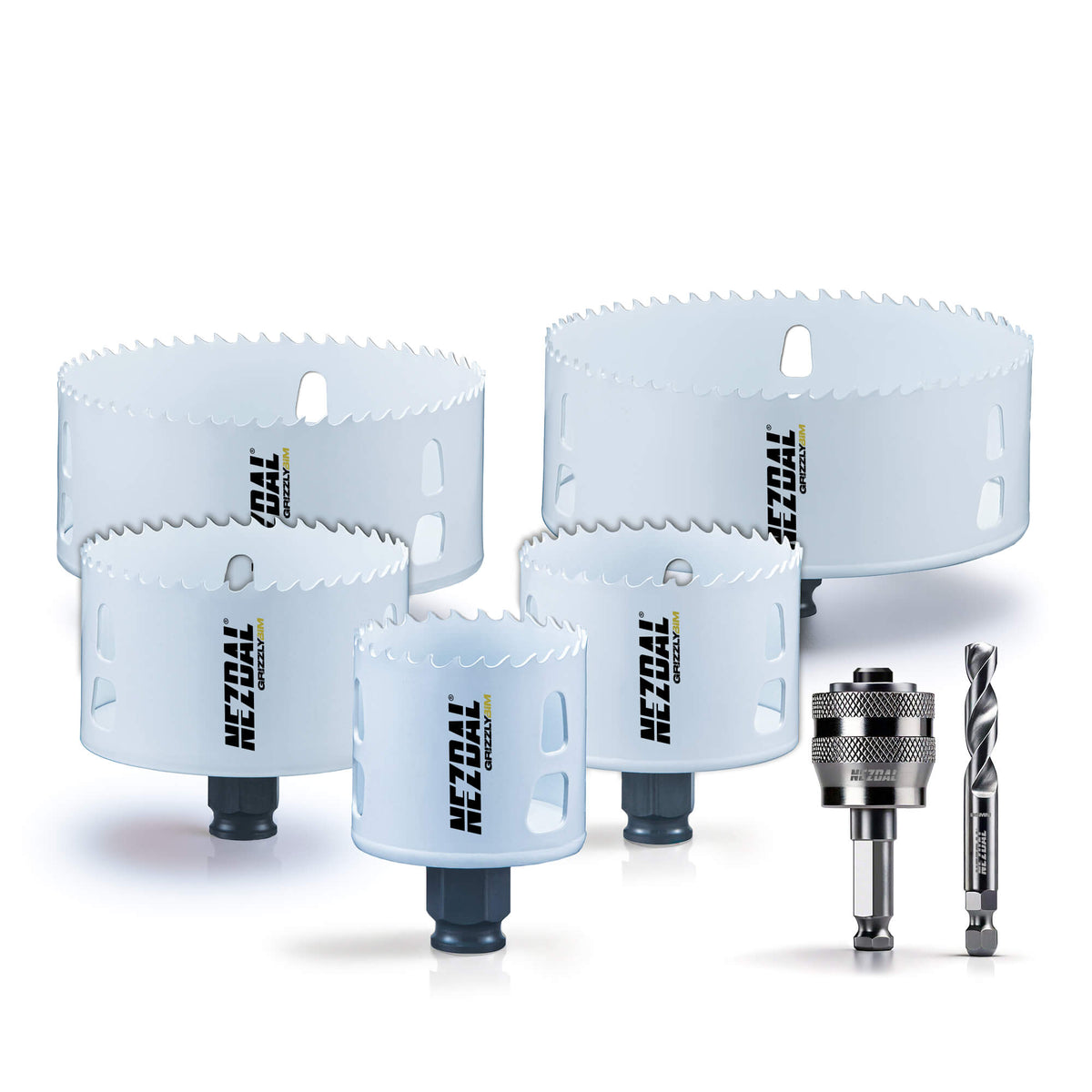 Snekkerens Favoritter | 54, 73, 83, 111, 133mm | Inkl. Adapter, Senterbor | Grizzly BiM® | Hullsagsett