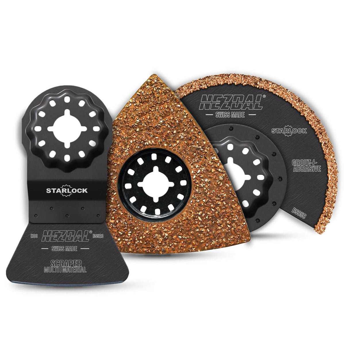 Baderomspakken med 3 stk multikutterblader starlock for fug, flis og mur