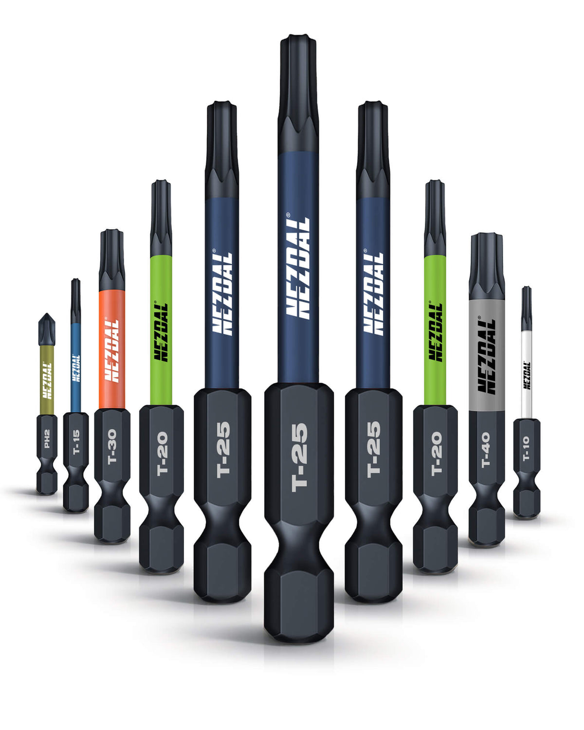 Snekkerens Favoritter | 10 Bits + Karabinholder | 60mm lengde | Fargekoder | God passform | Magnetisk | For Slagtrekker &amp; Drill