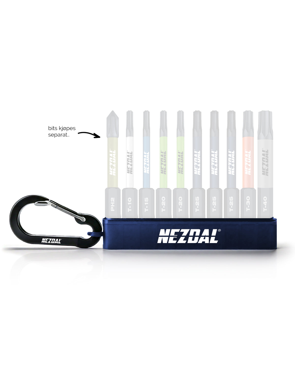 Bitsholder | Plass til 10 stk impact bits | Inkl. karabinkrok