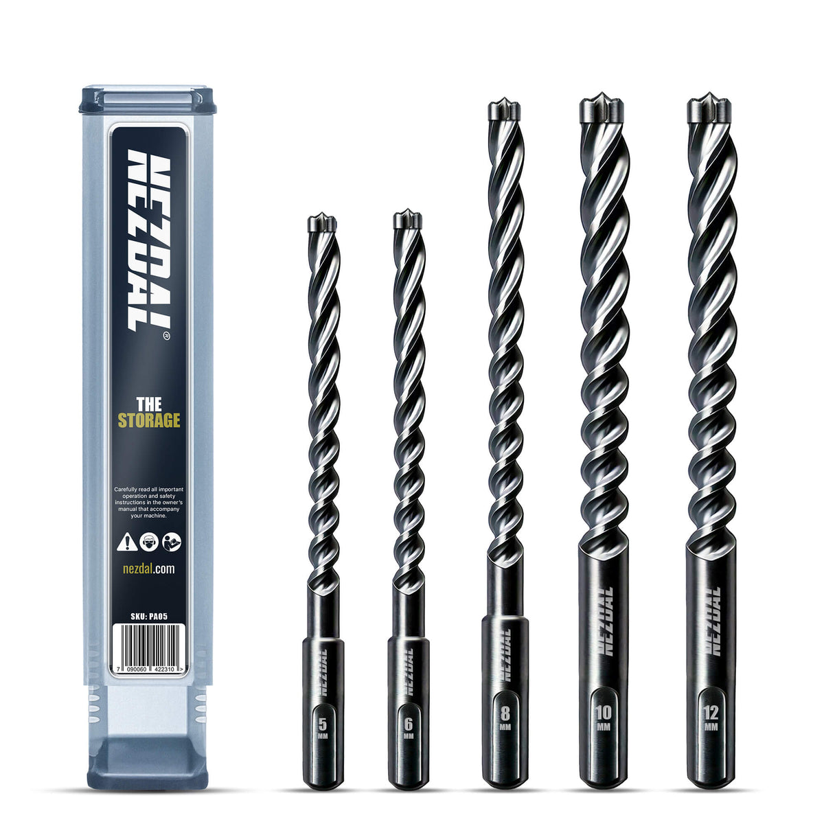 Proffpakken | 5, 6, 8, 10, 12 mm | Ekstra Lengde | Armert Betong, Mur, Stein | For SDS plus borhammere | Inkl. oppbevaringsboks