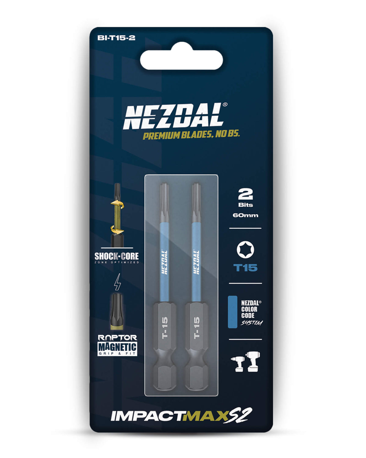 T15 | Bits | 60mm lengde | Fargekoder | God passform | Magnetisk | For Slagtrekker &amp; Drill | 5 stk