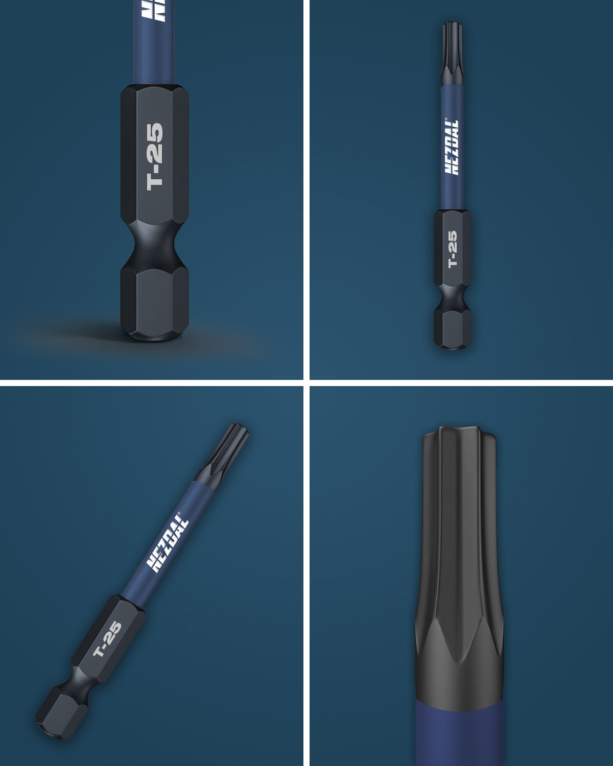 T25 | Bits | 60mm lengde | Fargekoder | God passform | Magnetisk | For Slagtrekker &amp; Drill | 5 stk