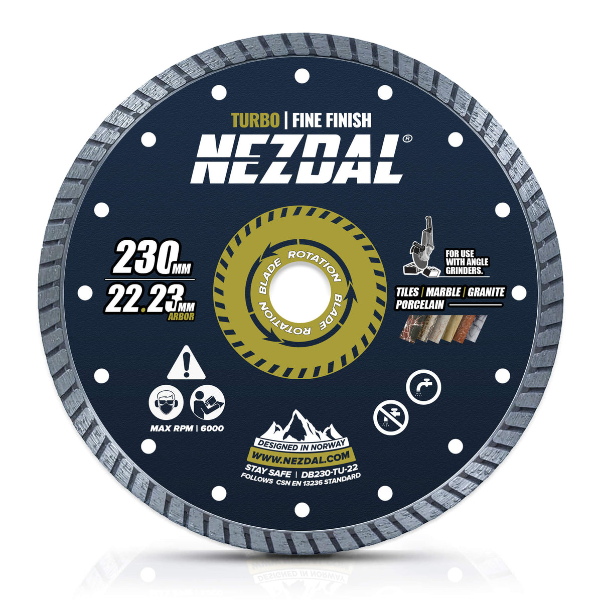 230mm diamantblad kappskive for vinkelsliper for fliser, marmor, granitt m.m