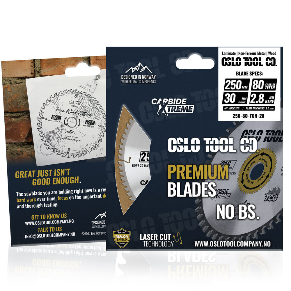 Sagblad i 250mm med 80 TCG tenner for laminat, aluminium og harde treslag